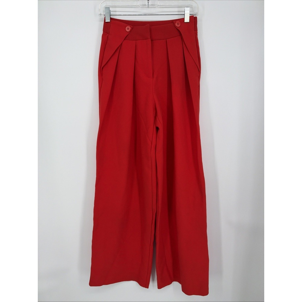 Forever 21 Women's Dress Pants Wide Leg Size Small Red Front Flap Button Pleated
